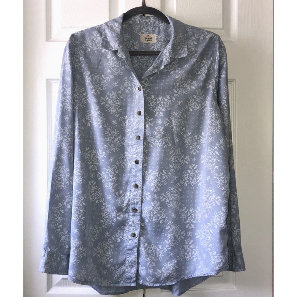 MARINE LAYER Women's Blue Fog Bandana Carlin Floral Button Down 12689 Size XL